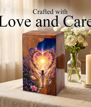 Angel Child Wooden Cremation Urn for Mom, Wooden Urn for Human Ashe