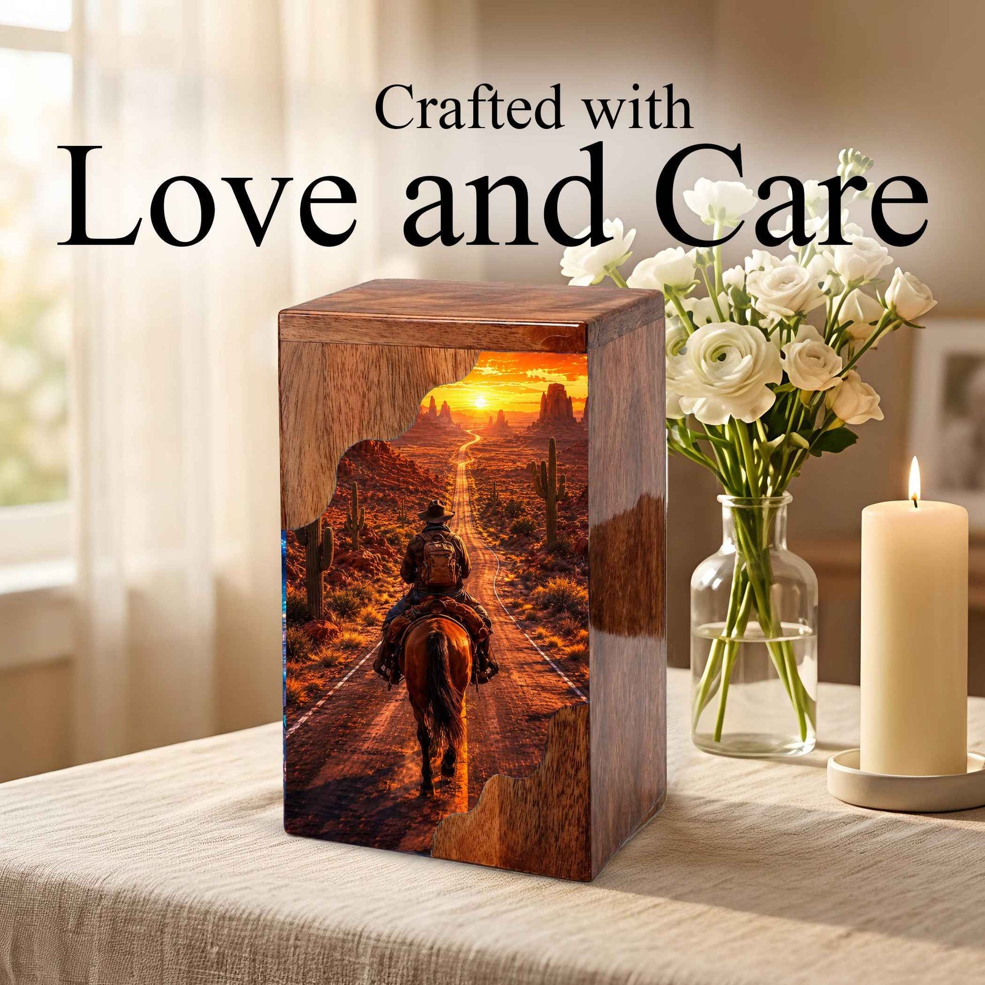 Western Wooden Cremation Urn | Wooden Urn for Human Ashes | Cowboy Urn
