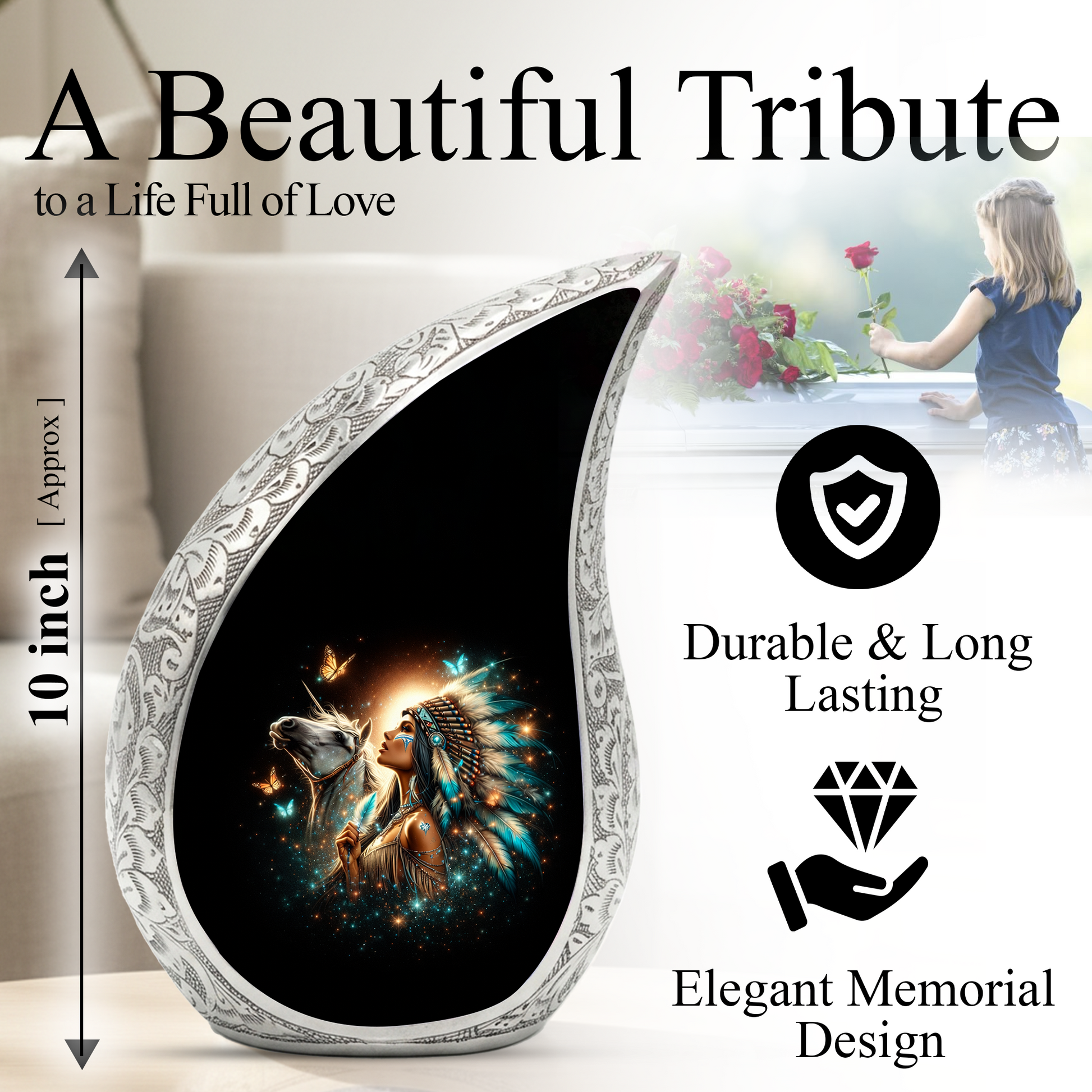 Native American Woman Cremation Urn for Mom & Women