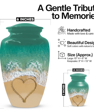 Beach Urn for Ashes, Custom Ocean Cremation Urn, Heart in Sand Memorial Urn