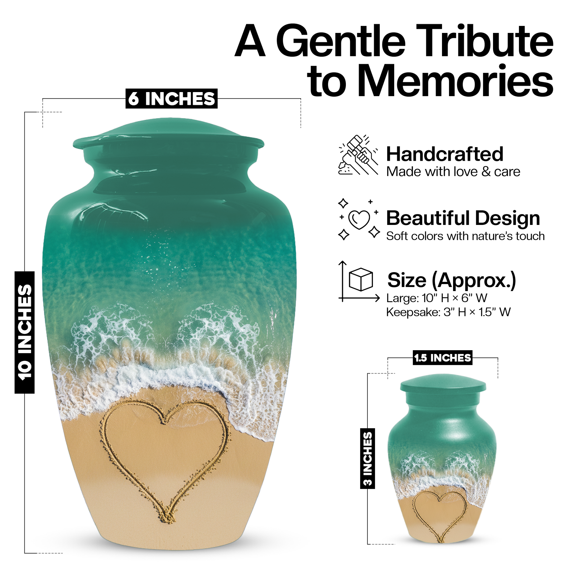 Beach Urn for Ashes, Custom Ocean Cremation Urn, Heart in Sand Memorial Urn