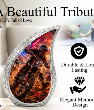 Motorcycle Rider Urn for Dad | Motocross Cremation Urn for Men & Adult Male Ashes