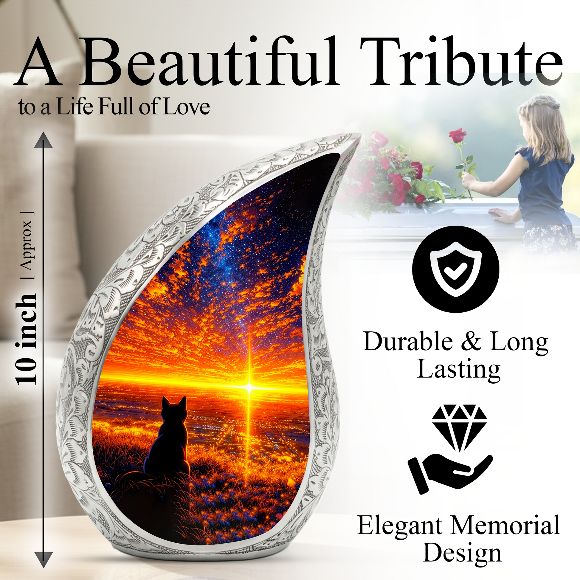 Cat Memorial Urn for Mom – Personalized Cat Cremation Urn for Ashes | Beautiful Pet Memorial Keepsake Urn