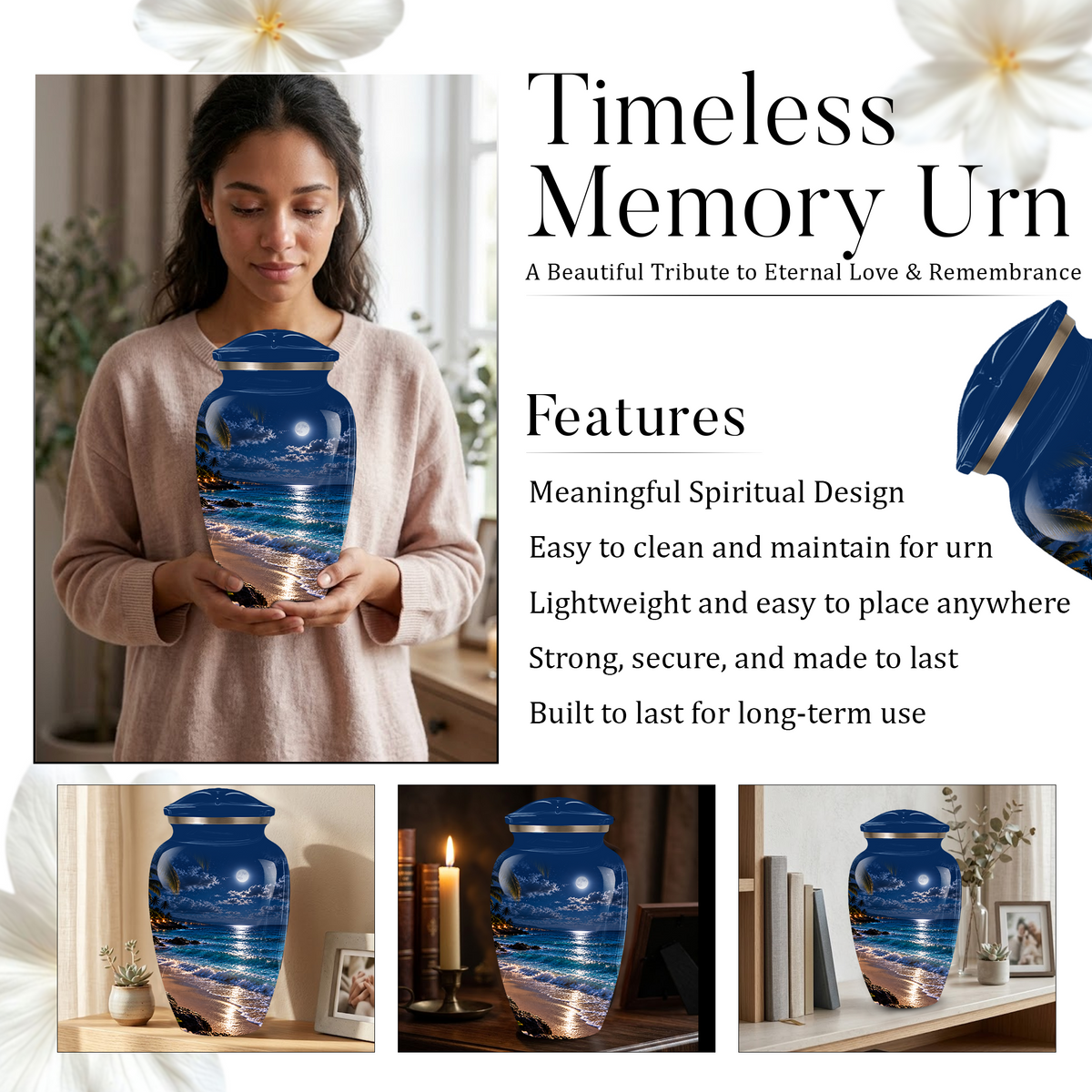 Moonlit Beach Memorial Urn, Ocean Wave Urn ,Adult Cremation Urn for Ashes