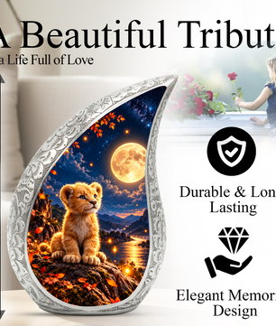 Kitten Urn for Ashes, Cat Cremation Urn with Moonlit Artwork for human Ashes