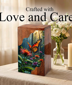 Butterfly Wooden Cremation Urn – Butterfly Memorial Urn for Human Ashes