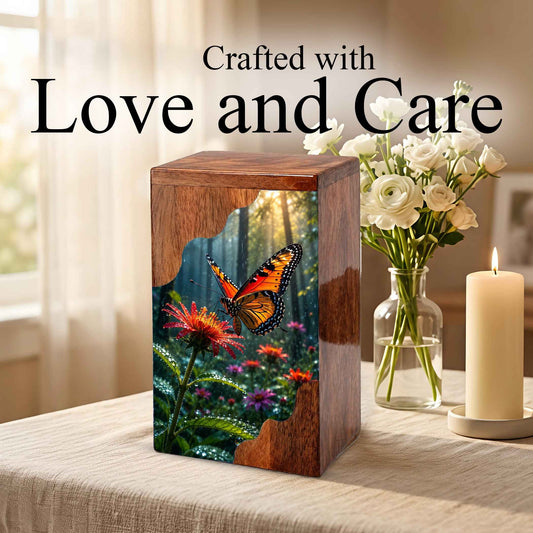 Butterfly Wooden Cremation Urn – Butterfly Memorial Urn for Human Ashes