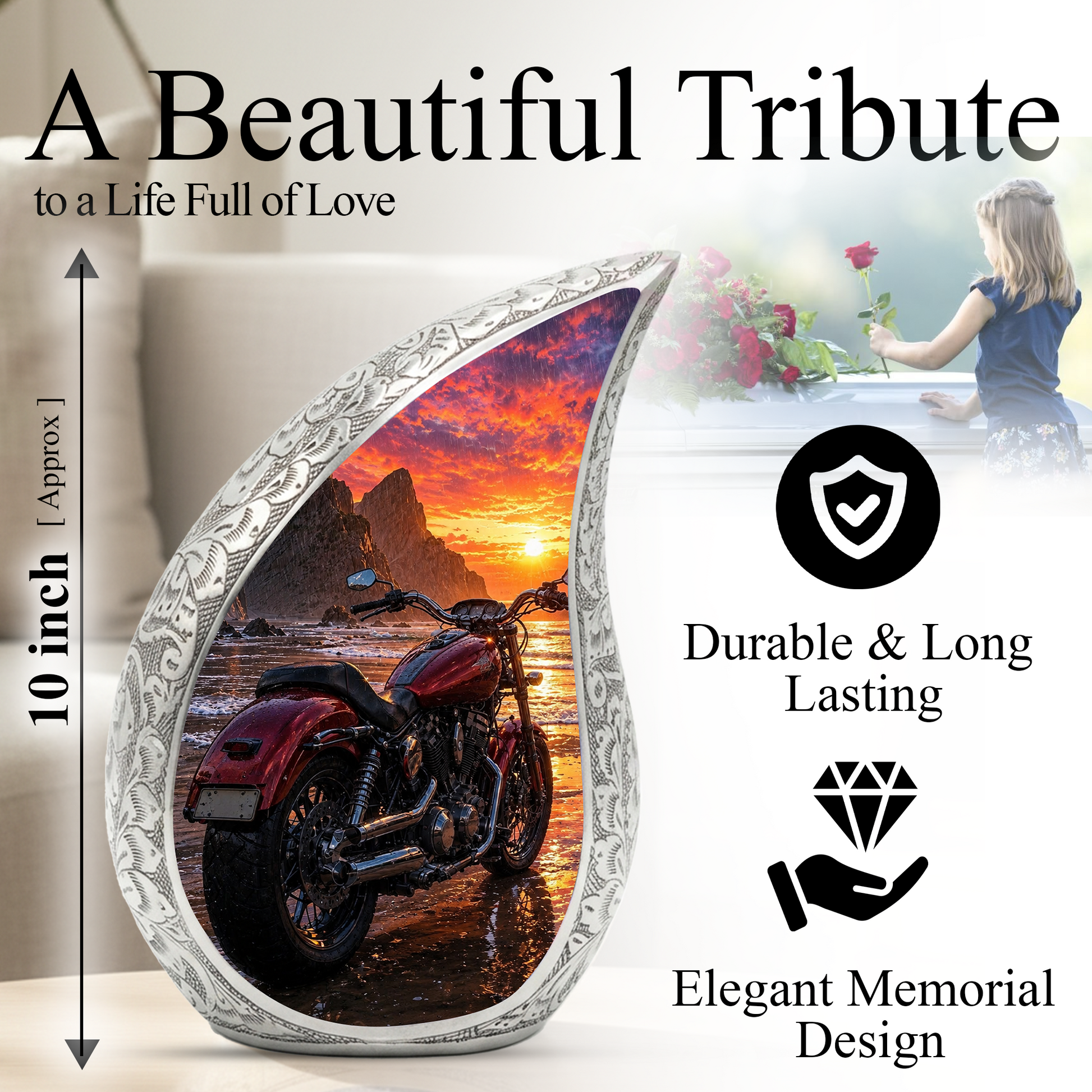 Motorcycle Urn for Dad, Biker Cremation Urn for Ashes,Keepsake Urn for Dad