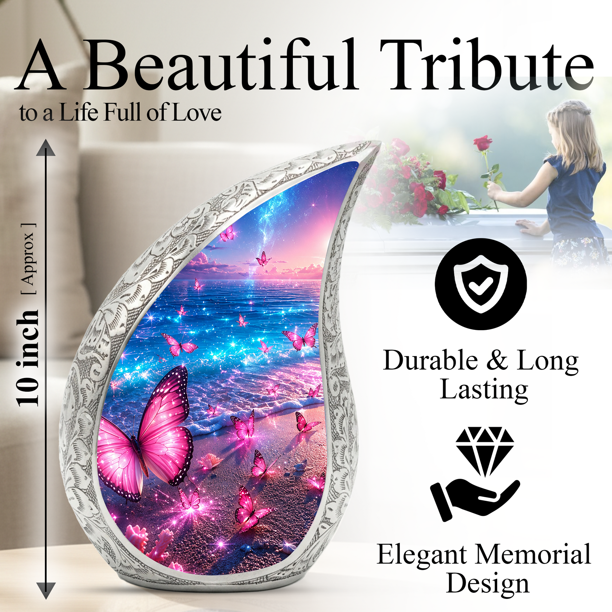 Butterfly Urn for Human Ashes | Adult Cremation Urn with Butterfly Design