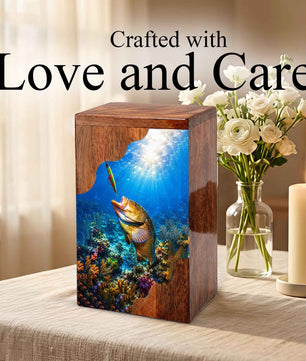 Fishing Wooden Cremation Urn – Fishing in Heaven Memorial Urn for Human Ashes