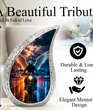 Guardian Angel Motorcycle Urn for Dad – Memorial Cremation Urn for Human Ashes