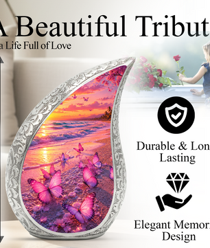 Butterfly Beach Memorial Urn for Ashes, Adult Cremation Urn