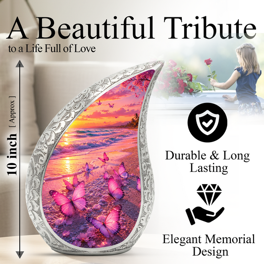 Butterfly Beach Memorial Urn for Ashes, Adult Cremation Urn