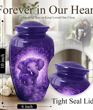 Purple Elephant Urn for Mom, Beautiful Memorial Large Urn for Mother