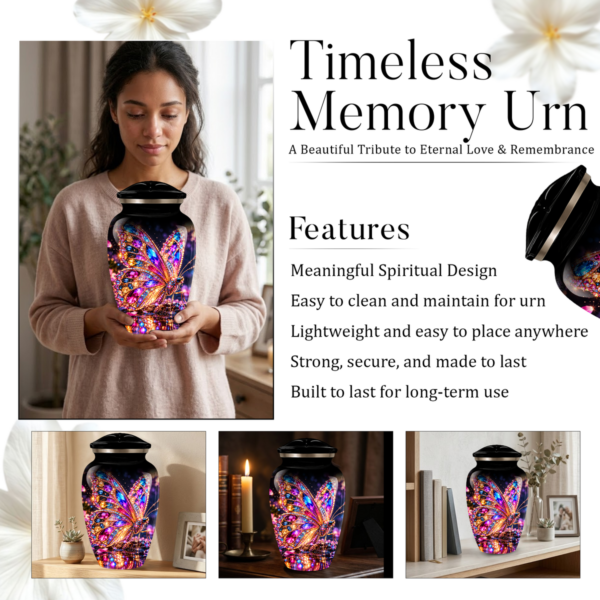 Personalized Adult Cremation Urn for Ashes, Jeweled Butterfly Memorial Urn, Custom Butterfly Urn