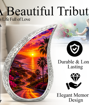 Beach Sunset Urn for Human Ashes | Ocean Beach Themed Adult Cremation Urn
