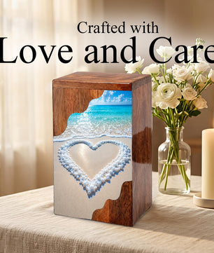 Heart in the Sand Wooden Cremation Urn – Personalized Memorial Urn for Human Ashes