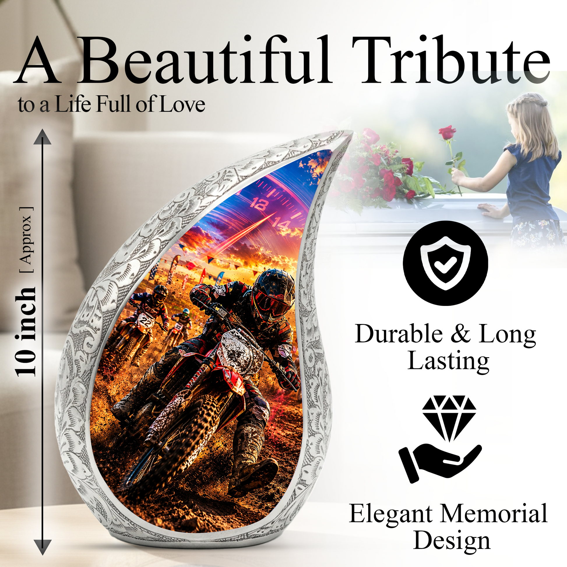 Motorcycle Rider Urn for Adult Ashes | Adult Cremation Urn for Men | Motorcycle Memorial Urn