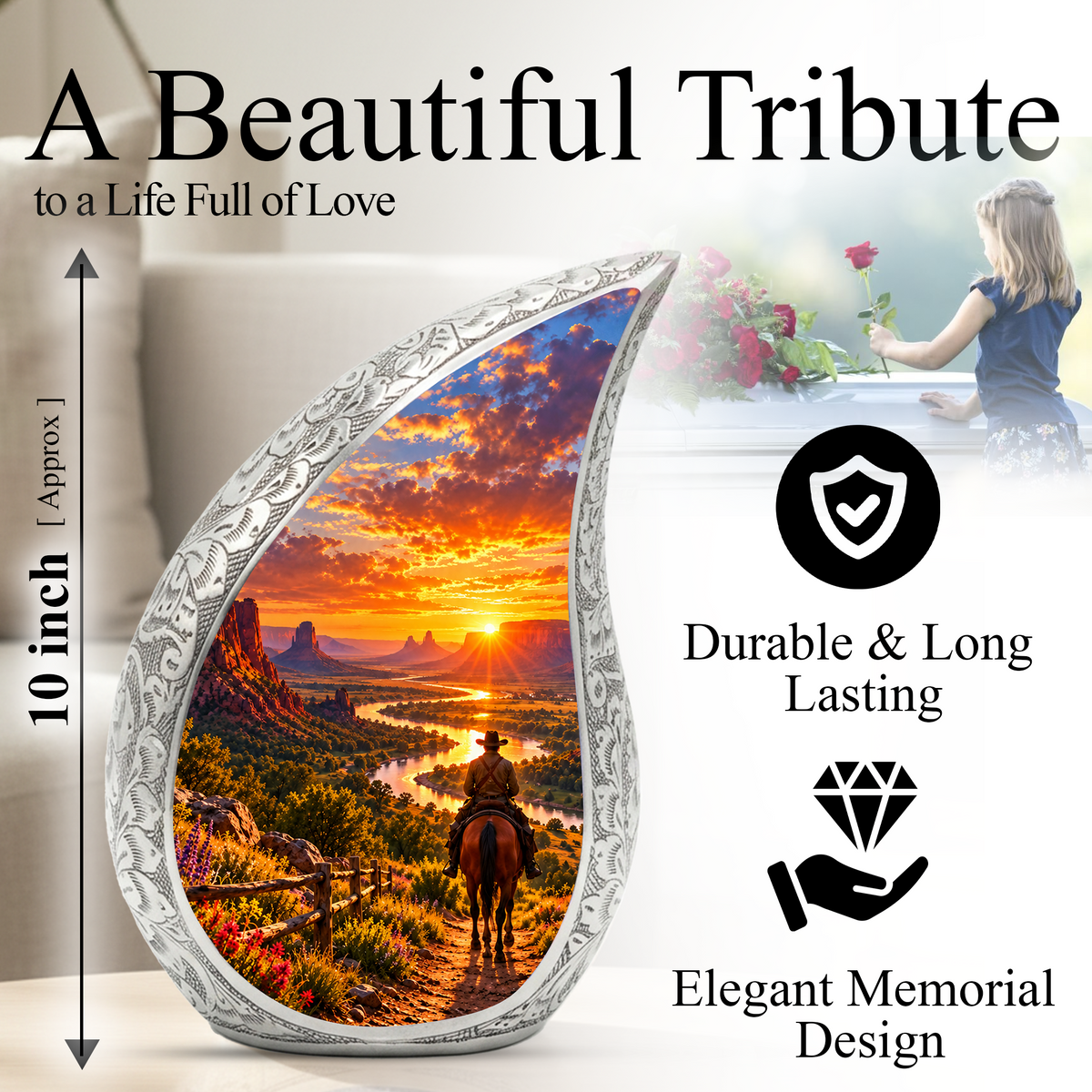 Cowboy Horse Cremation Urn for Ashes, Western Memorial Urn, Cowboy Adult Urn, Horse Lover Urn