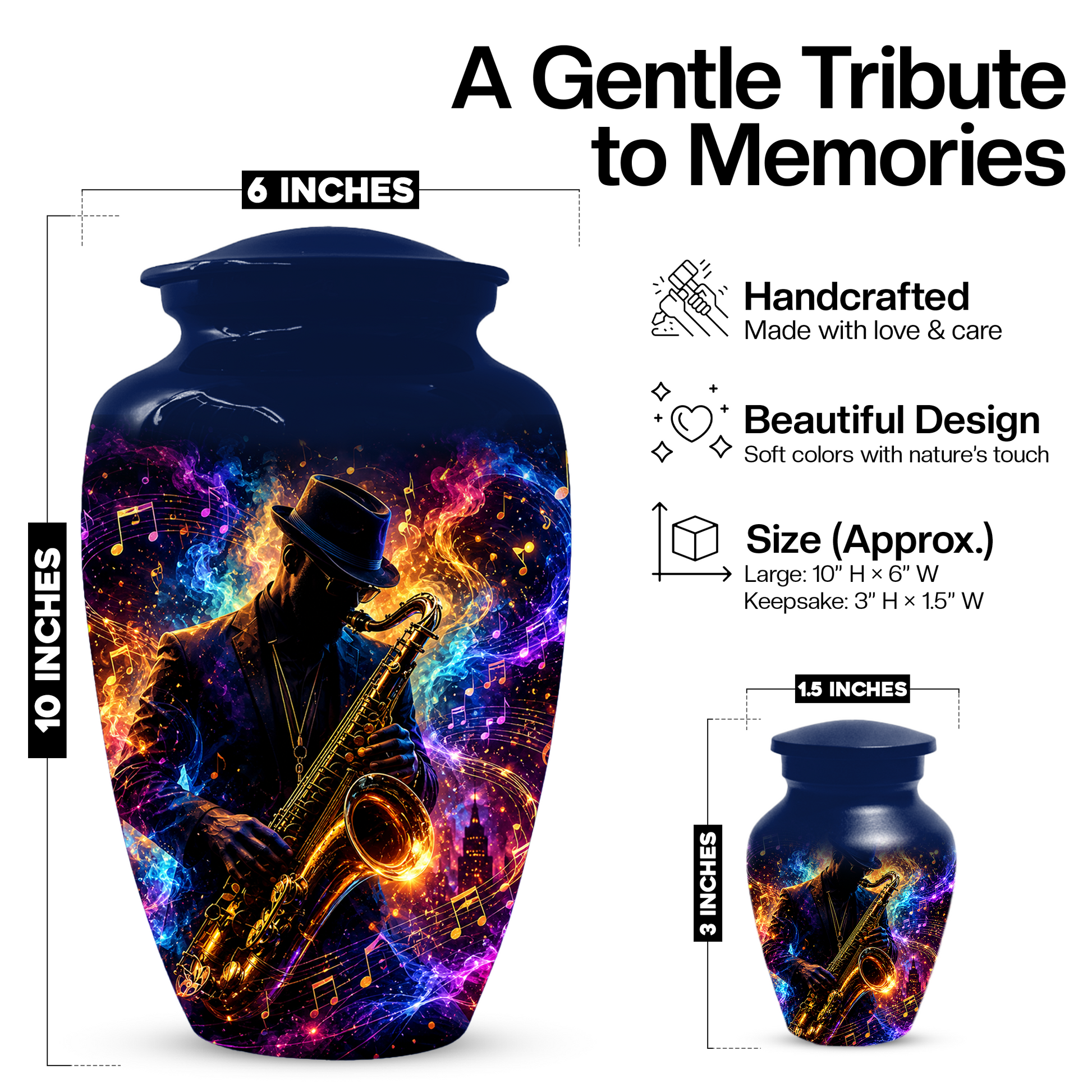 Saxophone Cremation Urn for Ashes - Personalized Jazz Memorial for Dad