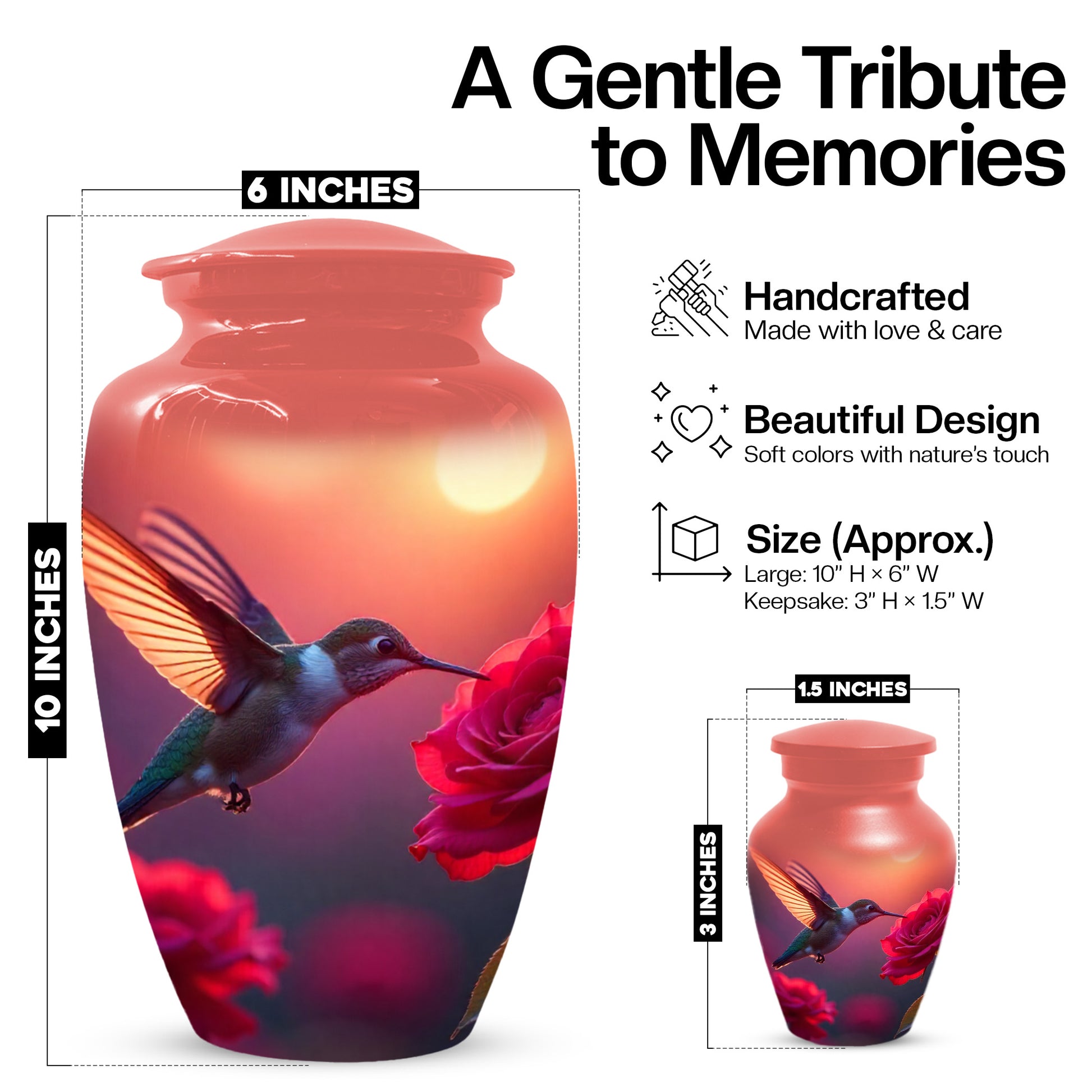 Hummingbird Sunset Adult Urn for Human Ashes | Elegant Adult Cremation Urn for Ashes