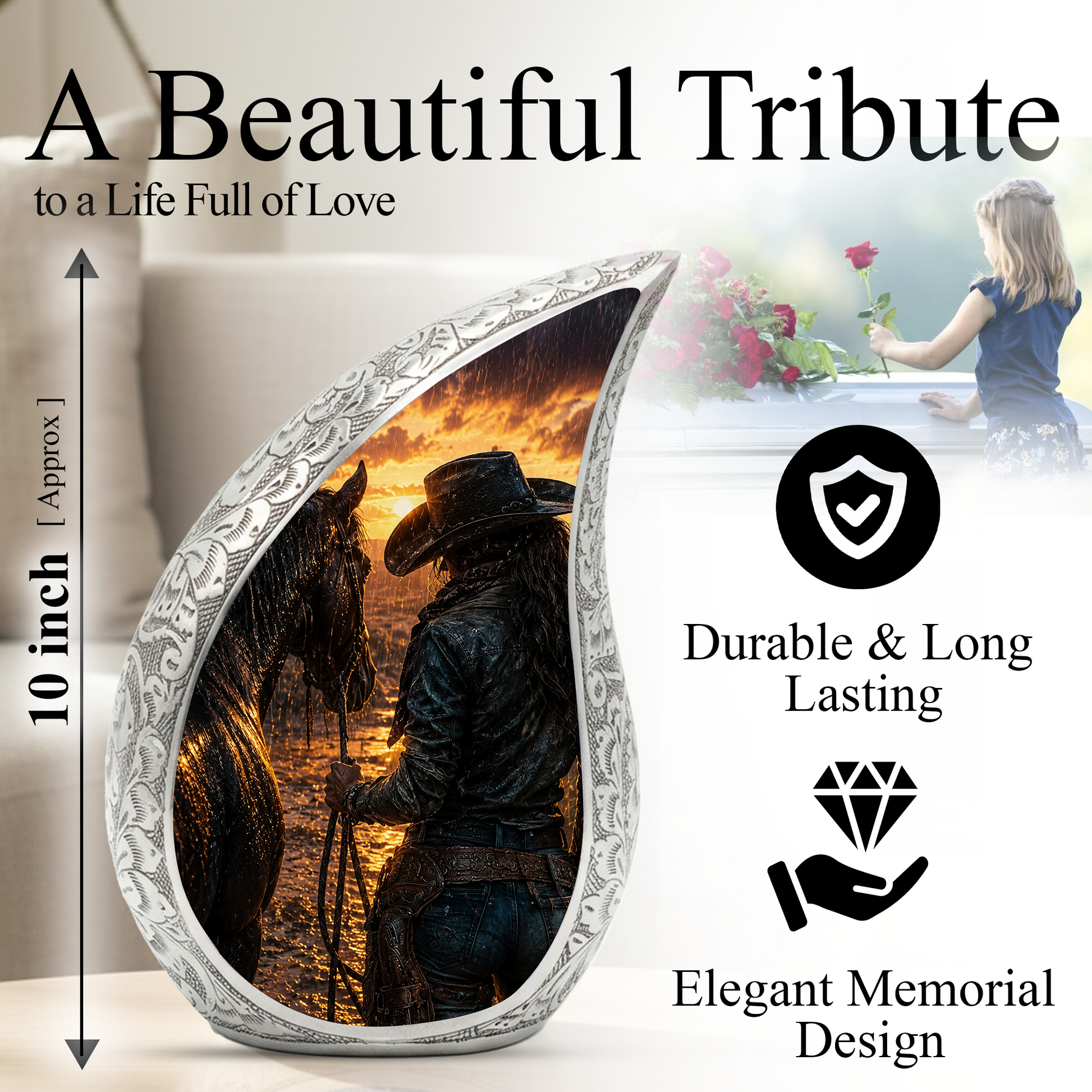 Cowgirl Urn for Human Ashes – Beautiful Western Cremation Urn for Mom, Women, Mother, Sister & Daughte