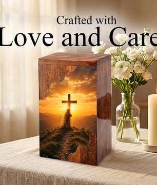 Christian Cross Wooden Cremation Urn – Personalized Memorial Urn for Human Ashes