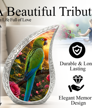 Personalized Parrot Urn for Mom – Forest Urn for Ashes | Cremation Urn for Men & Women
