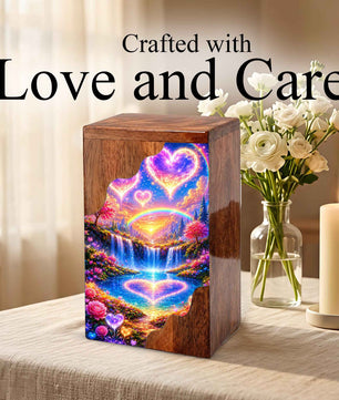Heart Heaven Wooden Cremation Urn – Rainbow Waterfall Memorial Urn