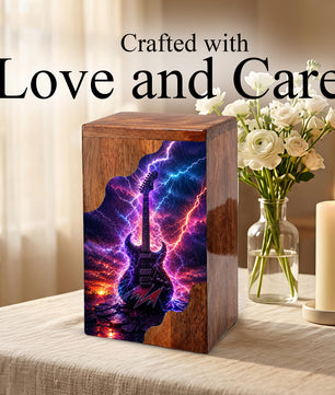 Guitar Wooden Cremation Urn for Human Ashes | Personalized Music Memorial Urn