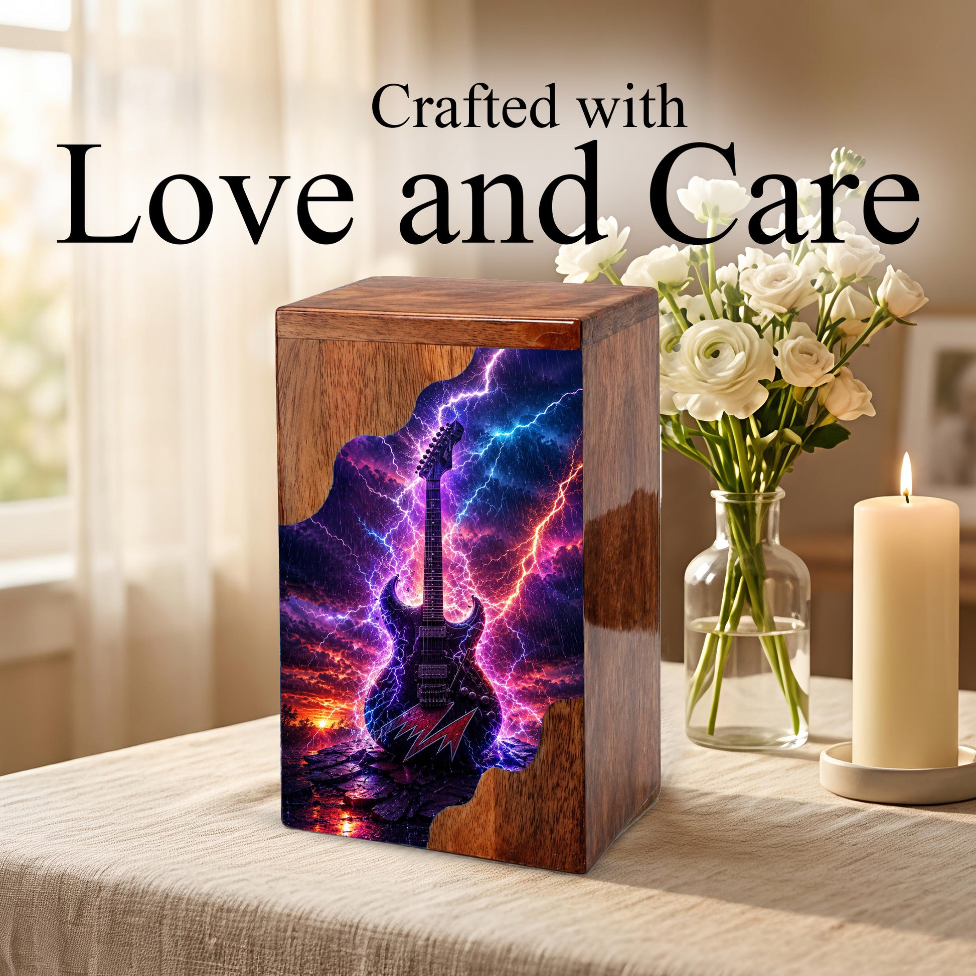 Guitar Wooden Cremation Urn for Human Ashes | Personalized Music Memorial Urn