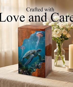 Sea Turtle Wooden Cremation Urn for Human Ashes | Adult Cremation Urn |