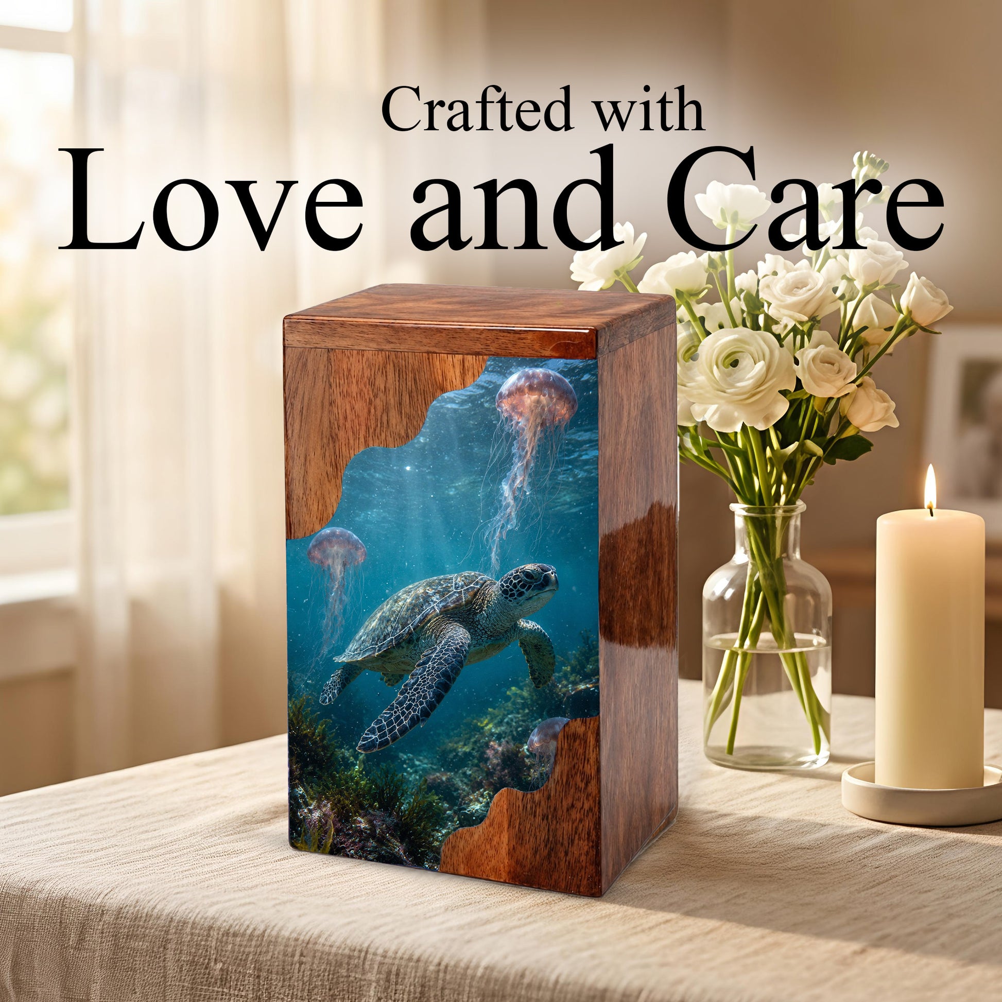Sea Turtle Wooden Cremation Urn for Human Ashes | Adult Cremation Urn |