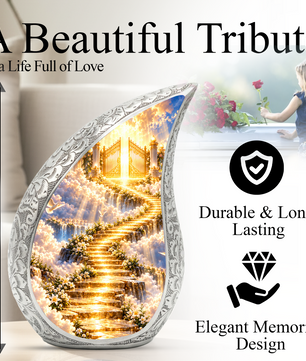Stairway to Heaven Cremation Urn for Mom- Golden Heavenly Gates Memorial Urn