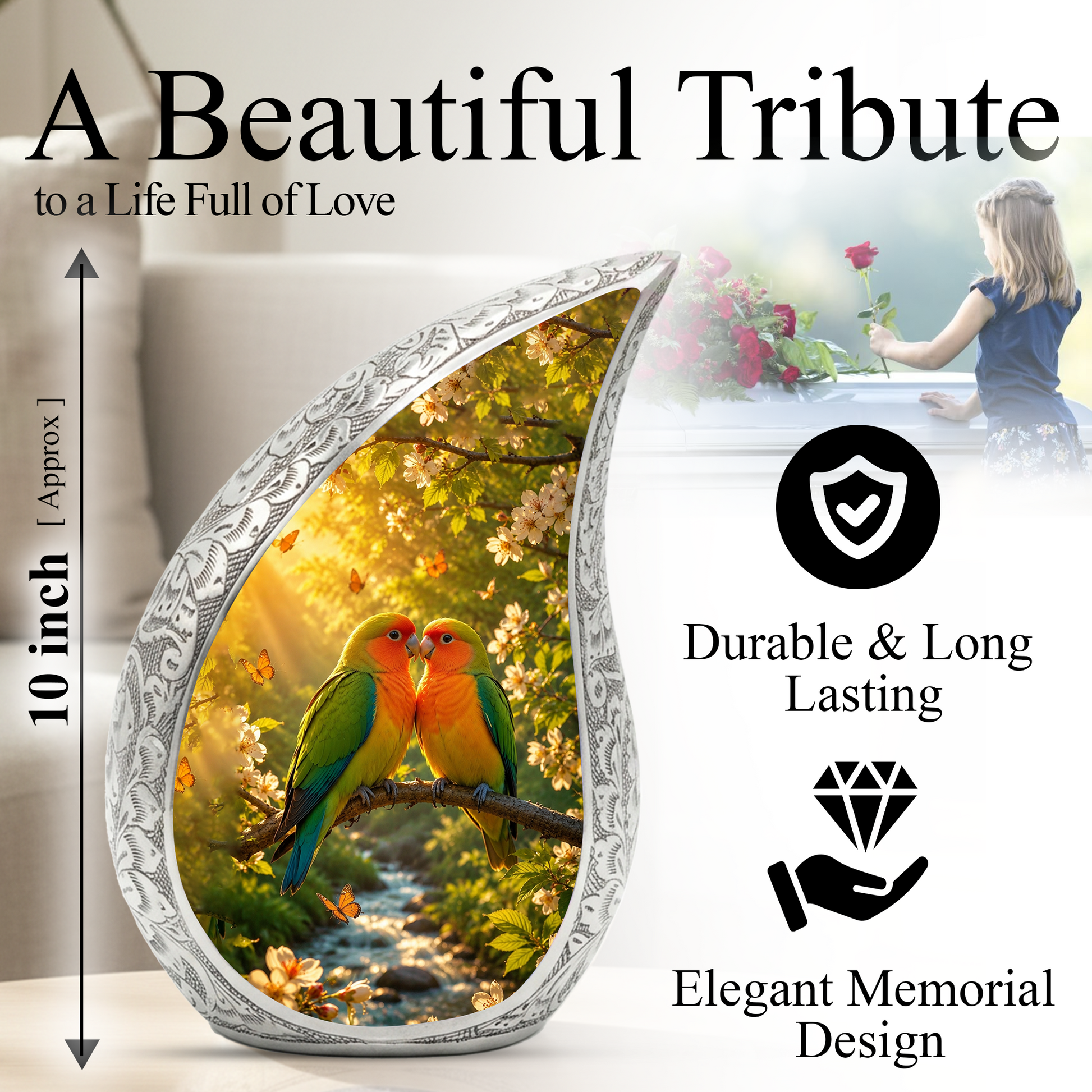 Lovebirds Adult Urn for Human Ashes – Memorial Adult Cremation Urn