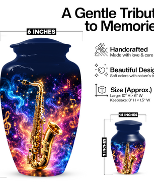 Saxophone Cremation Urn for Dad & Mom, Personalized Music Memorial Urn for Human Ashes
