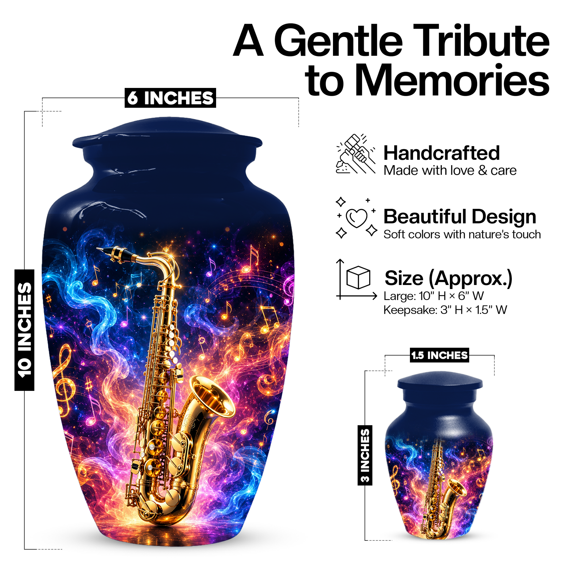 Saxophone Cremation Urn for Dad & Mom, Personalized Music Memorial Urn for Human Ashes