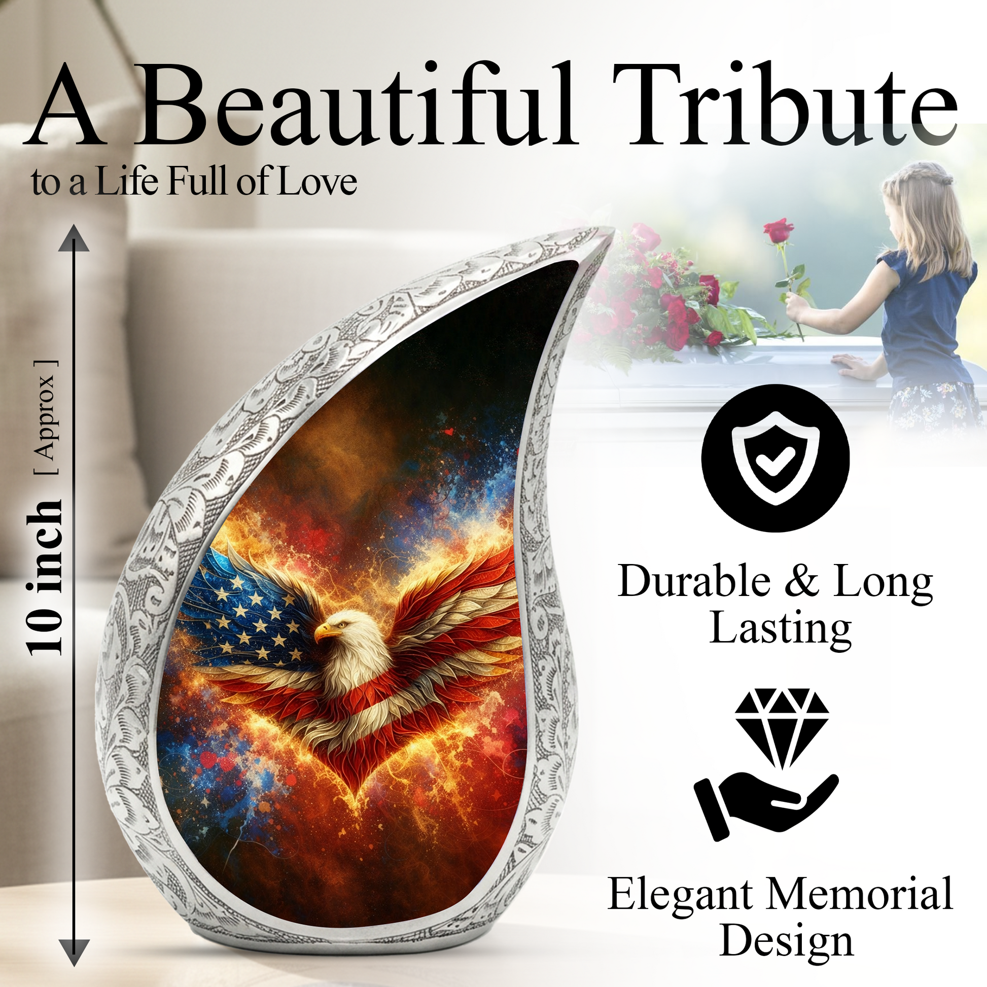 Patriotic Eagle Adult Urn for Human Ashes