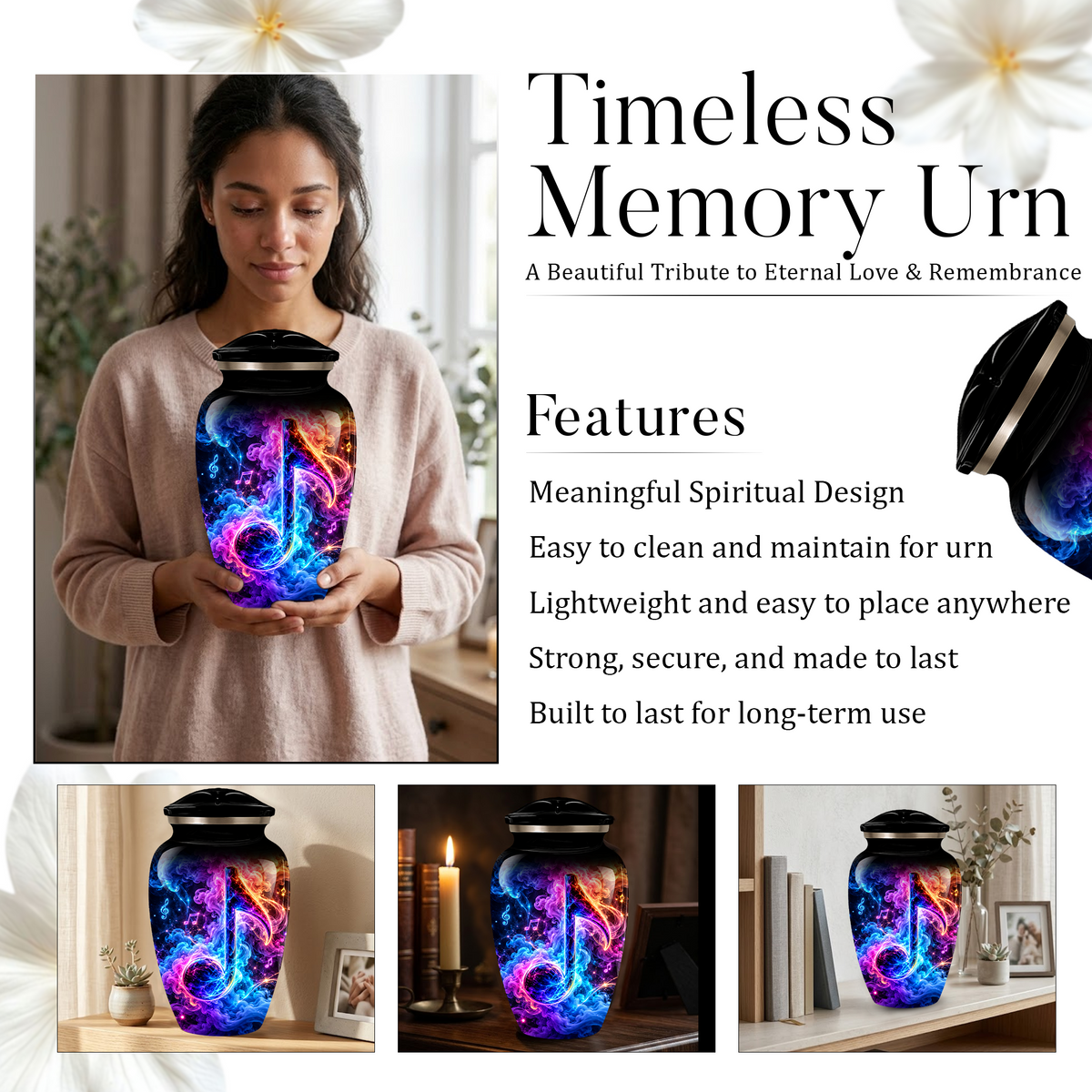 Musical Note Cremation Urn for Adult Ashes, Colorful Galaxy Music Memorial Urn, Adult Cremation Urn with Glowing Neon Treble Clef Artwork