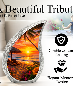 Beach Urns for Human Ashes – Tropical Ocean Sunset Beach Themed Cremation Urn