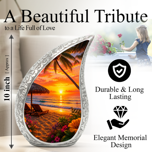 Beach Urns for Human Ashes – Tropical Ocean Sunset Beach Themed Cremation Urn