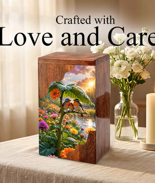 Wooden Cremation Urn for Human Ashes | Personalized Bird Memorial Urn