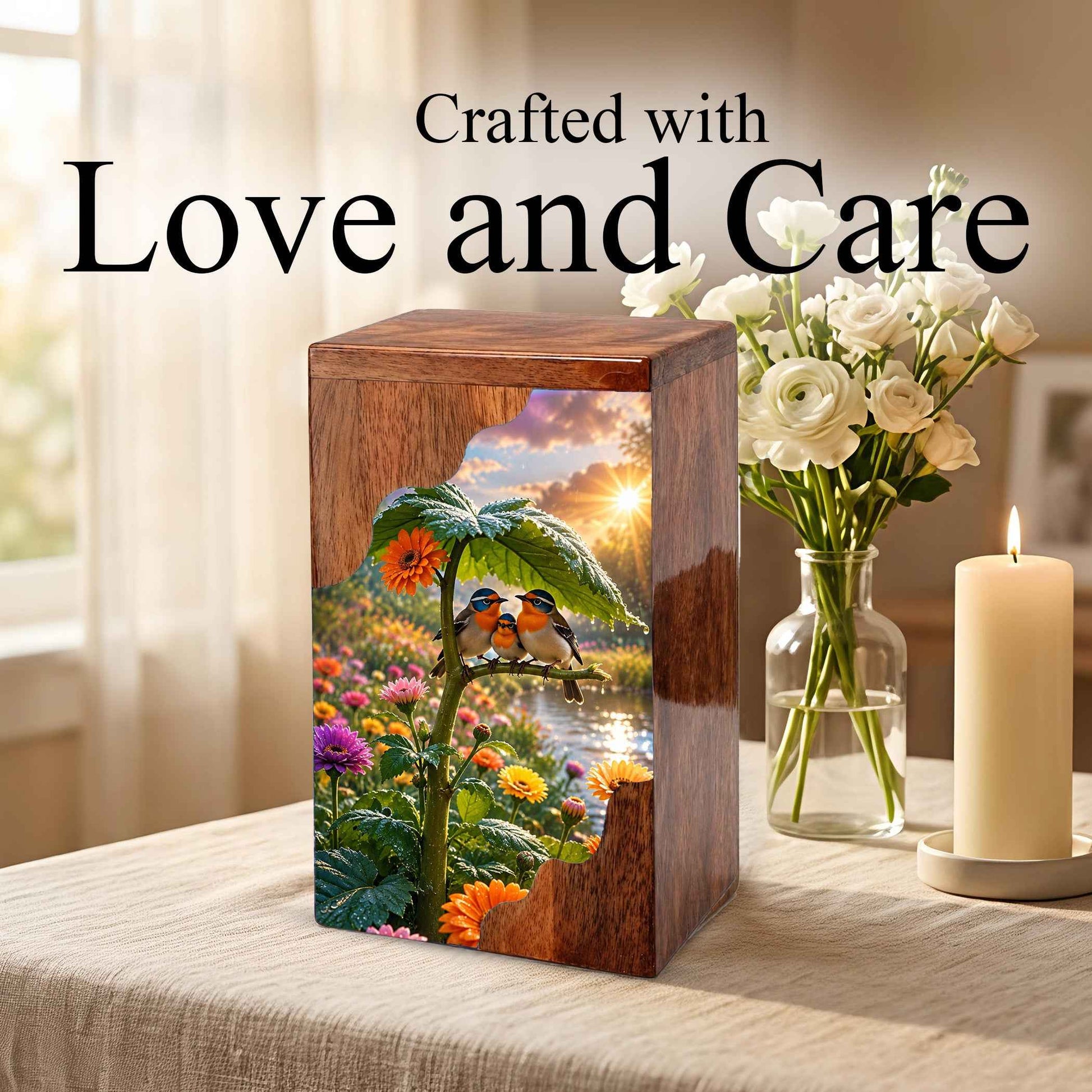 Wooden Cremation Urn for Human Ashes | Personalized Bird Memorial Urn