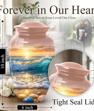 Ocean Sunset Urn for Mom | Beach Cremation  Large Urn for Women | Adult Female Memorial Urn