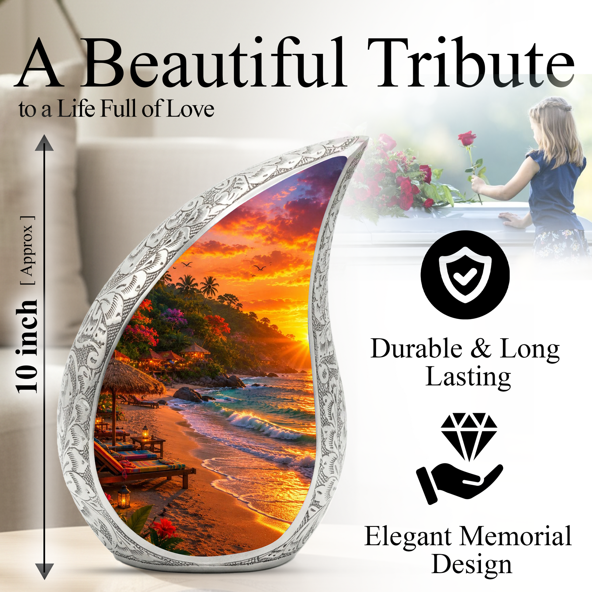 Beach Sunset Adult Urn for Mom, Cremation Keepsake Urn