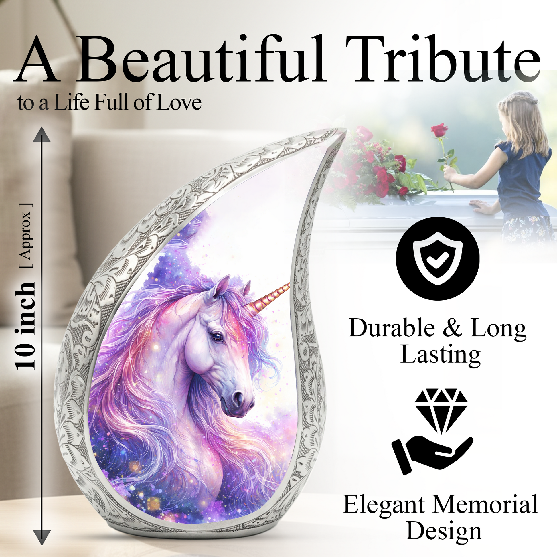 Unicorn Memorial Urn for Child | Personalized Baby Memorial Urn