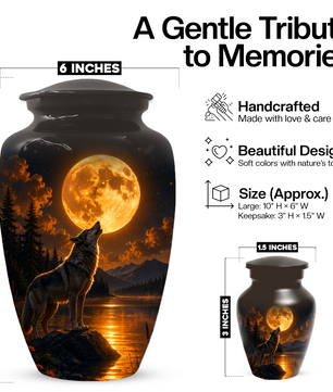 Wolf Cremation Urn for Dad - Mountain Lake Memorial Large Keepsake Urns