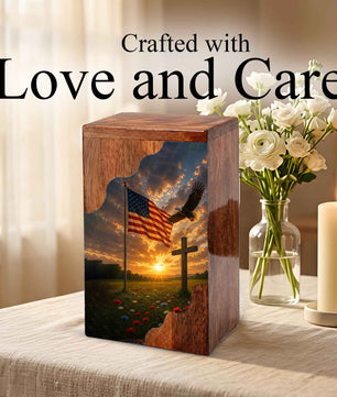 Christian Cross Wooden Cremation Urn | Religious Memorial Urn for Human Ashes