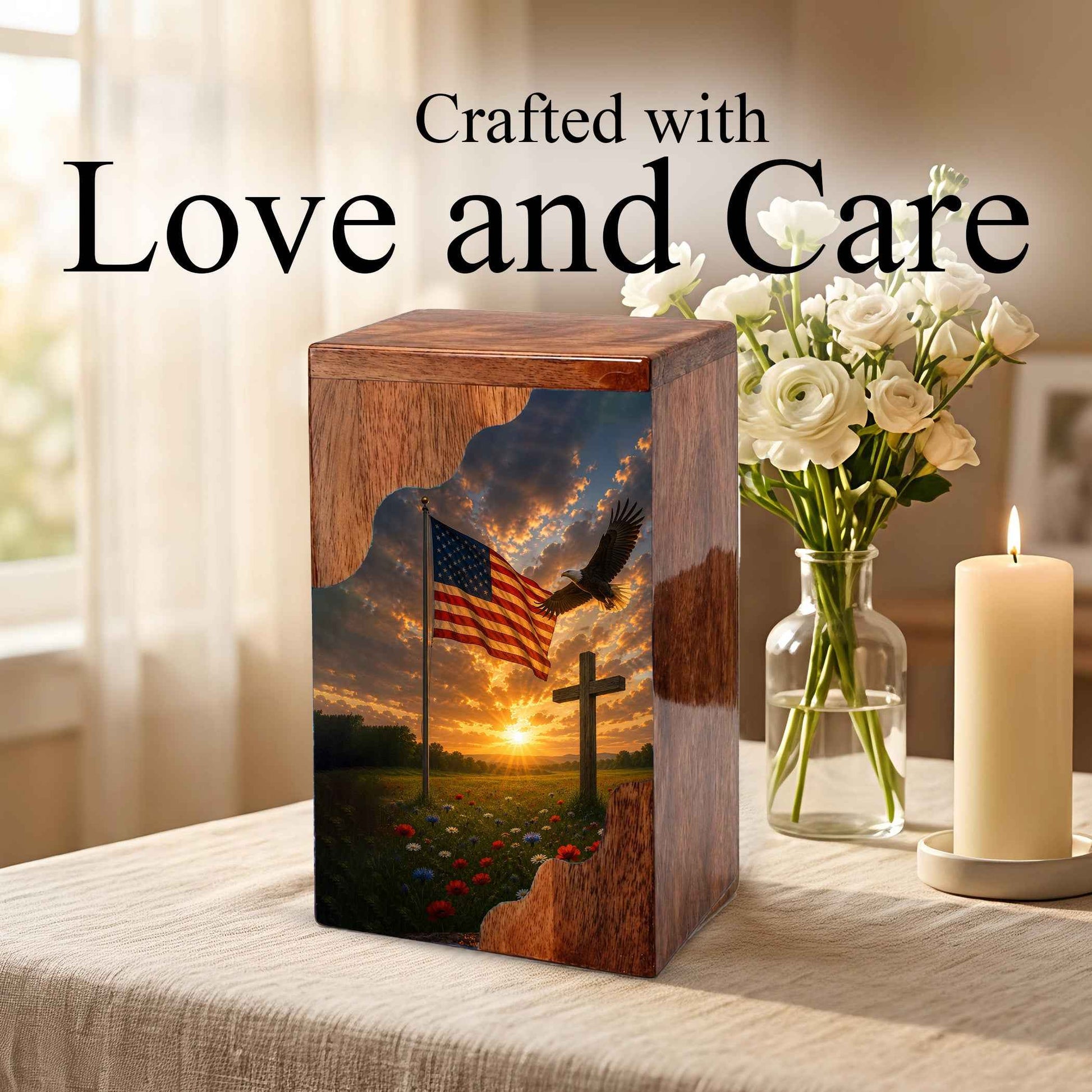 Christian Cross Wooden Cremation Urn | Religious Memorial Urn for Human Ashes