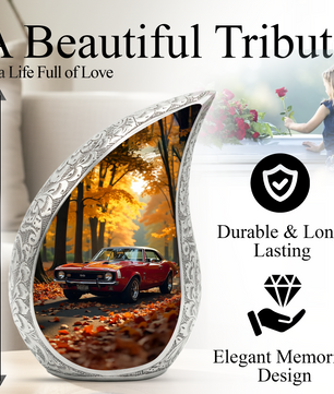 Classic Car Personalized Cremation Urn for Dad – Teardrop Style Aluminum Memorial Urn, 10 Inch